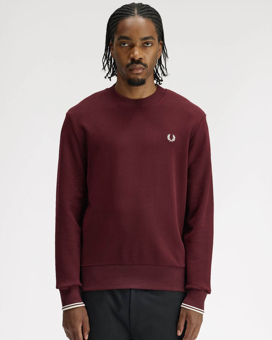 Fred Perry Mens Crew Neck Sweatshirt - Oxblood/Ecru 64A