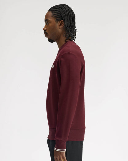 Fred Perry Mens Crew Neck Sweatshirt - Oxblood/Ecru 64A | CHO | Designer Mens Sweatshirts