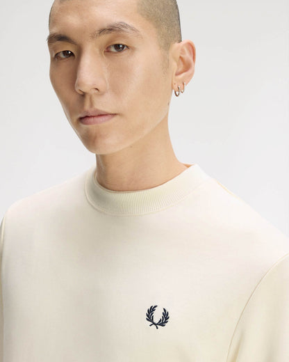 Fred Perry Mens Crew Neck Sweatshirt - Ecru/Seagrass/Dark Airforce 68C front detail