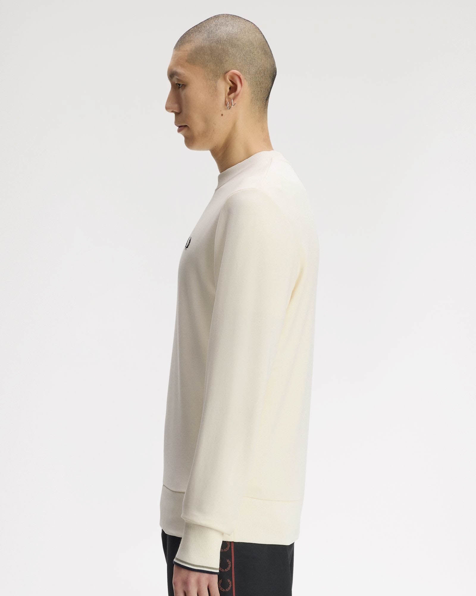 Fred Perry Mens Crew Neck Sweatshirt - Ecru/Seagrass/Dark Airforce 68C side