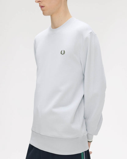 Fred Perry Mens Crew Neck Sweatshirt - Dusky Blue/Ecru/Laurel Wreath Green 80B | CHO | Designer Mens Sweatshirts