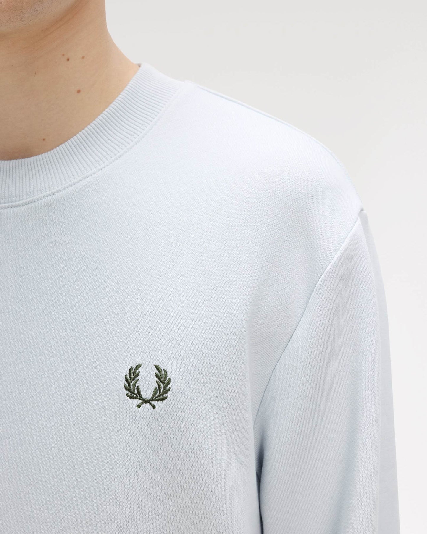 Fred Perry Mens Crew Neck Sweatshirt - Dusky Blue/Ecru/Laurel Wreath Green 80B | CHO | Designer Mens Sweatshirts