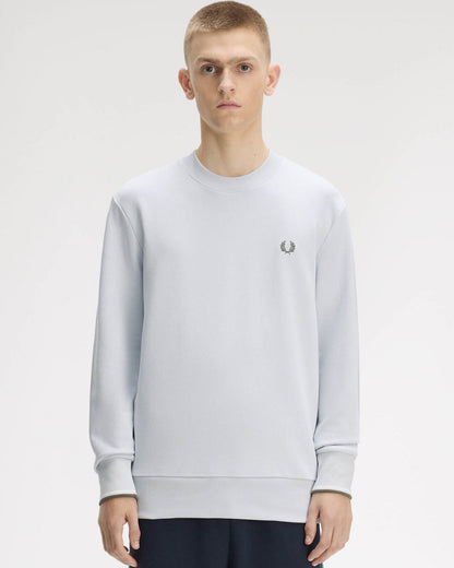 Fred Perry Mens Crew Neck Sweatshirt - Dusky Blue/Ecru/Laurel Wreath Green 80B | CHO | Designer Mens Sweatshirts