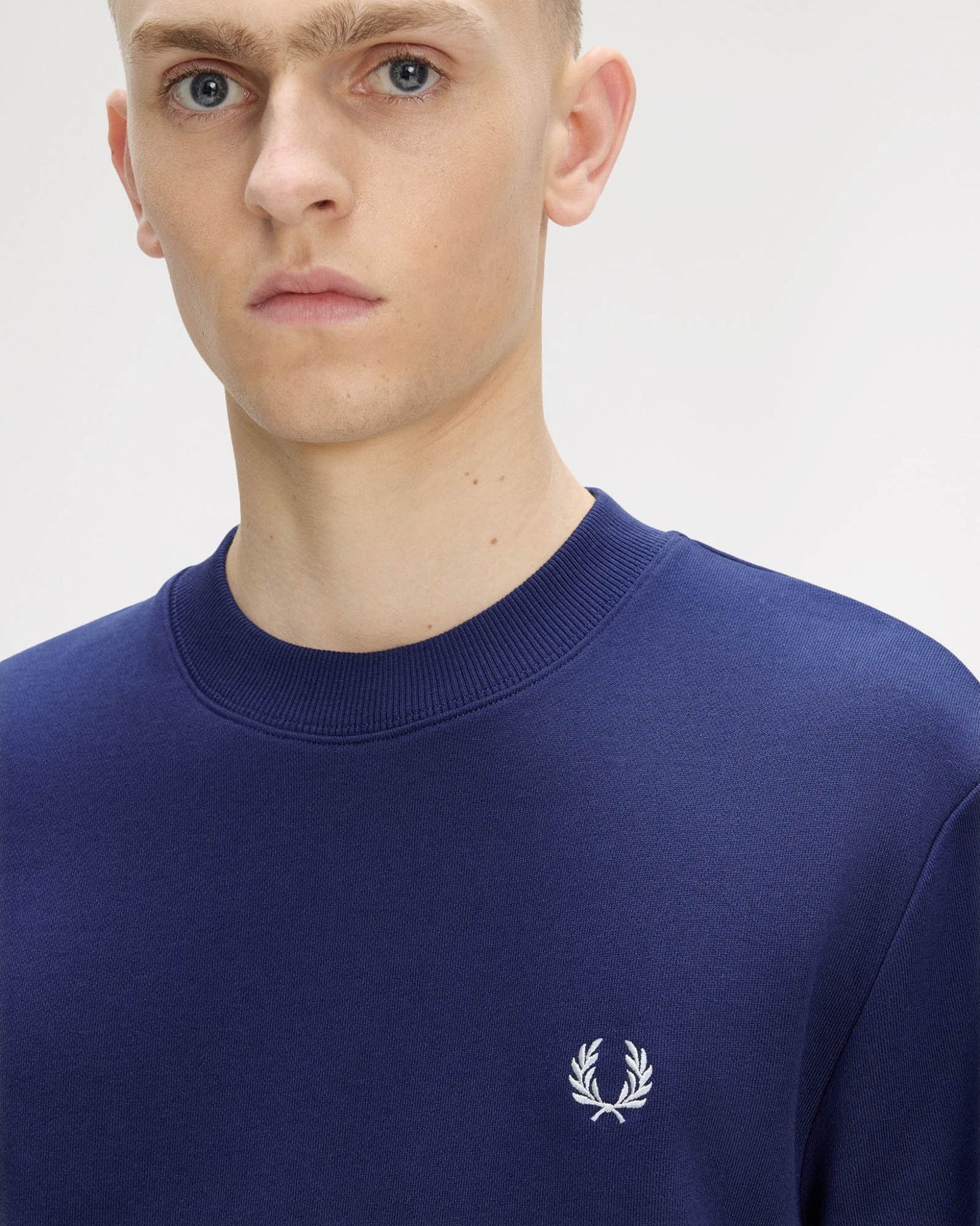 Fred Perry Mens Crew Neck Sweatshirt - French Navy/Dusky Blue/Dusky Blue 93B | CHO | Designer Mens Sweatshirts