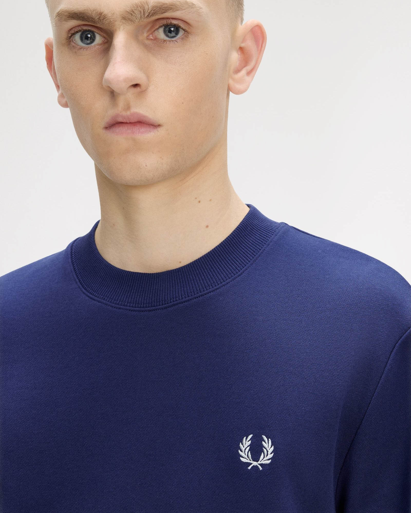 Fred Perry Mens Crew Neck Sweatshirt - French Navy/Dusky Blue/Dusky Blue 93B | CHO | Designer Mens Sweatshirts