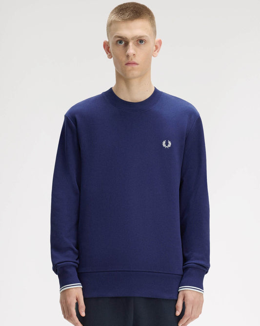 Fred Perry Mens Crew Neck Sweatshirt - French Navy/Dusky Blue/Dusky Blue 93B | CHO | Designer Mens Sweatshirts