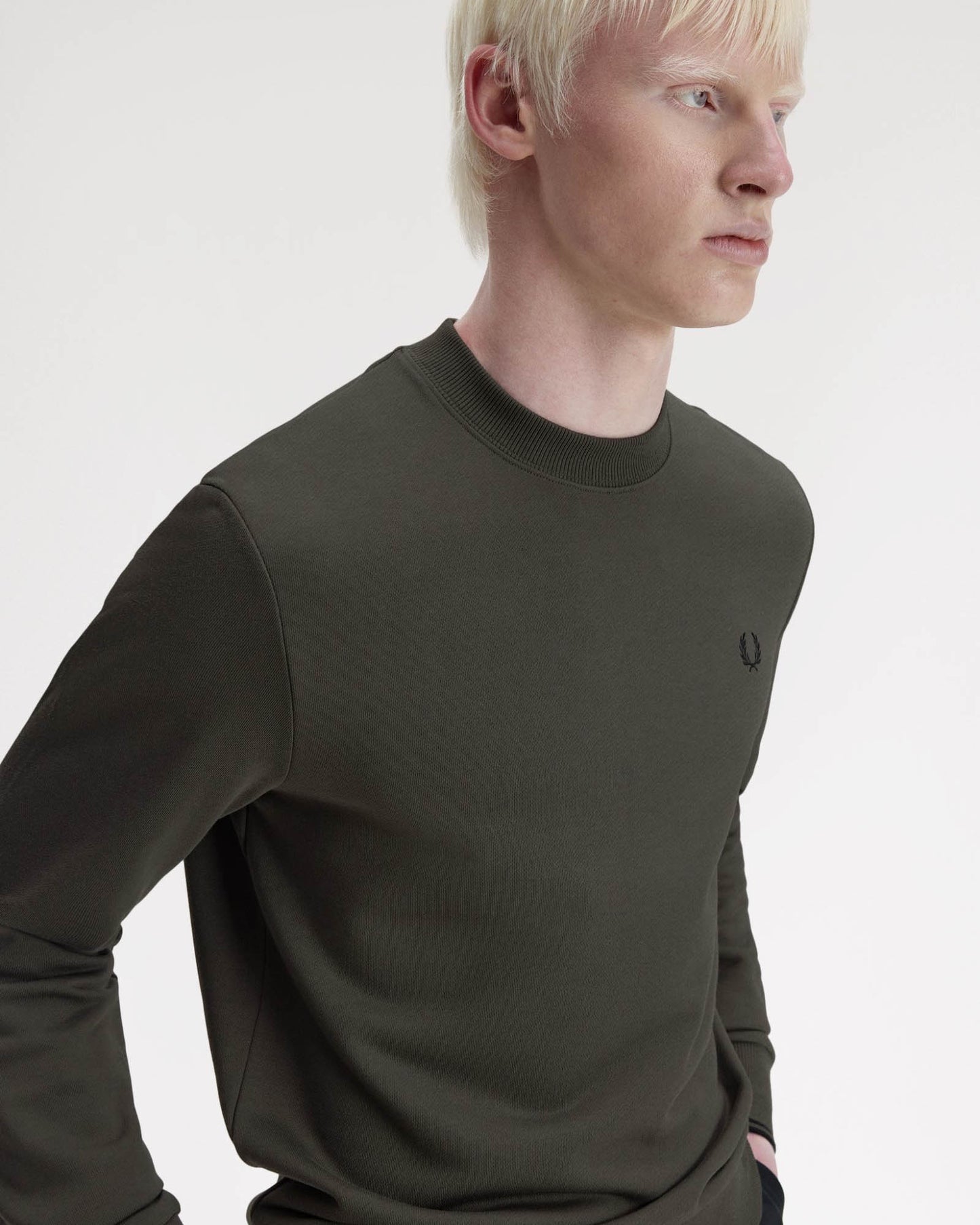 Fred Perry Mens Crew Neck Sweatshirt - Field Green/Black U70