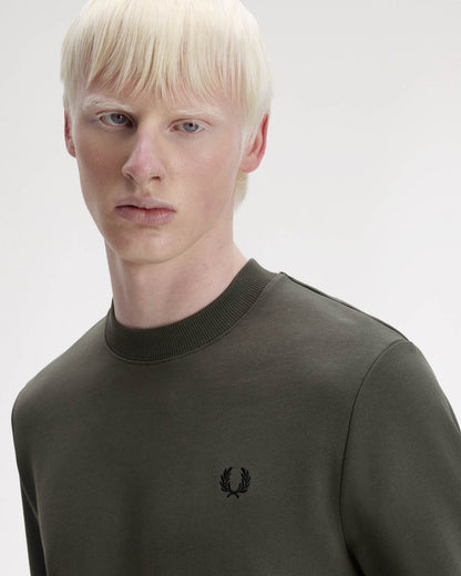 Fred Perry Mens Crew Neck Sweatshirt - Field Green/Black U70