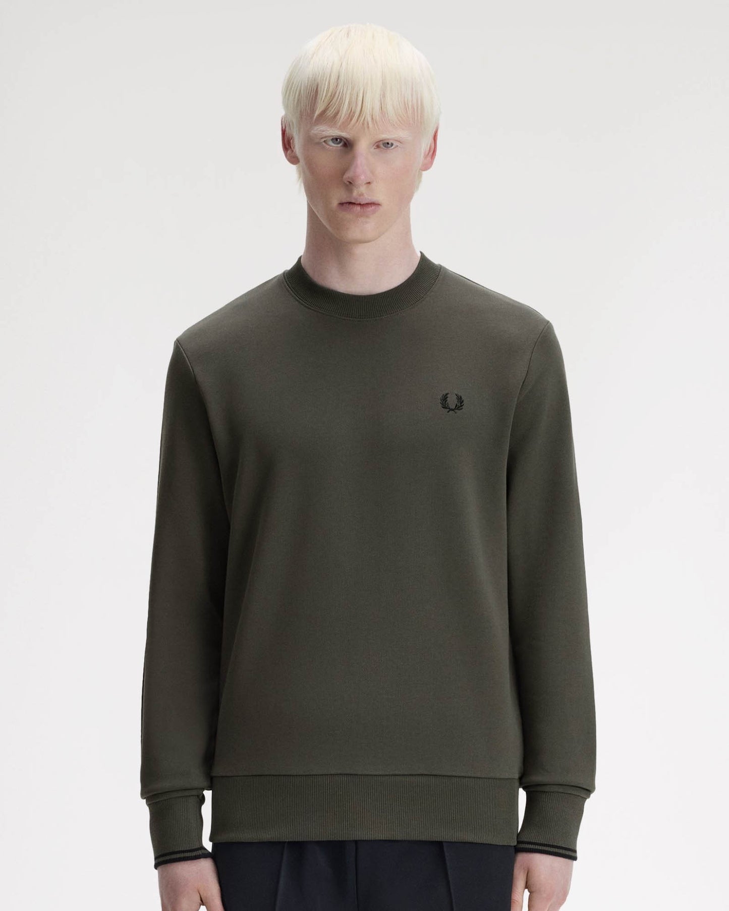 Fred Perry Mens Crew Neck Sweatshirt - Field Green/Black U70