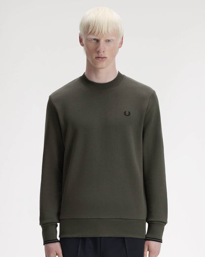Fred Perry Mens Crew Neck Sweatshirt - Field Green/Black U70