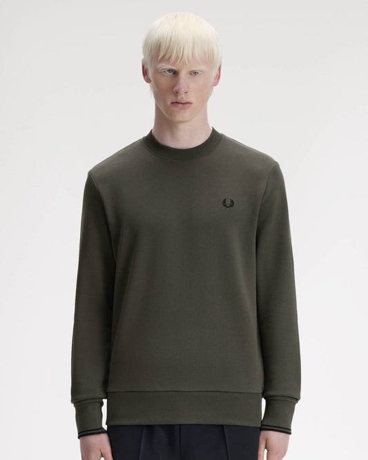 Fred Perry Mens Crew Neck Sweatshirt - Field Green/Black U70
