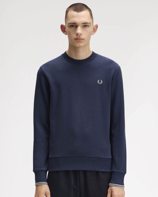 Fred Perry Mens Crew Neck Sweatshirt - Dark Airforce/Light Ice/Bayleaf Z47