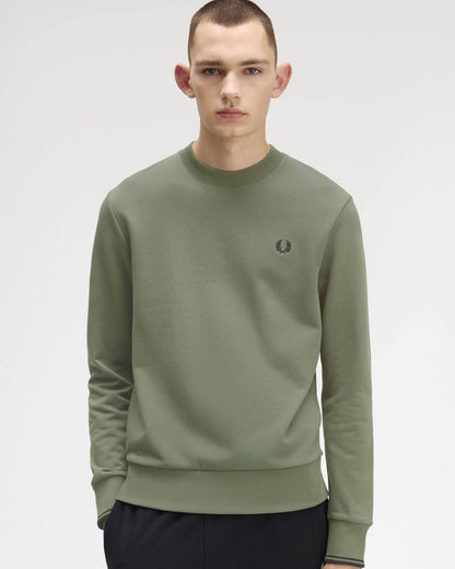 Fred Perry Mens Crew Neck Sweatshirt - Laurel Wreath Green/Black/Black Z50