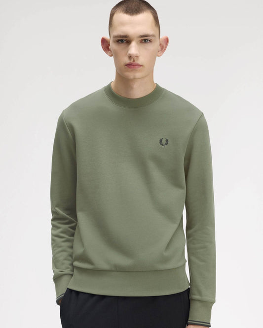 Fred Perry Mens Crew Neck Sweatshirt - Laurel Wreath Green/Black/Black Z50