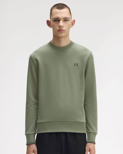 Fred Perry Mens Crew Neck Sweatshirt - Laurel Wreath Green/Black/Black Z50
