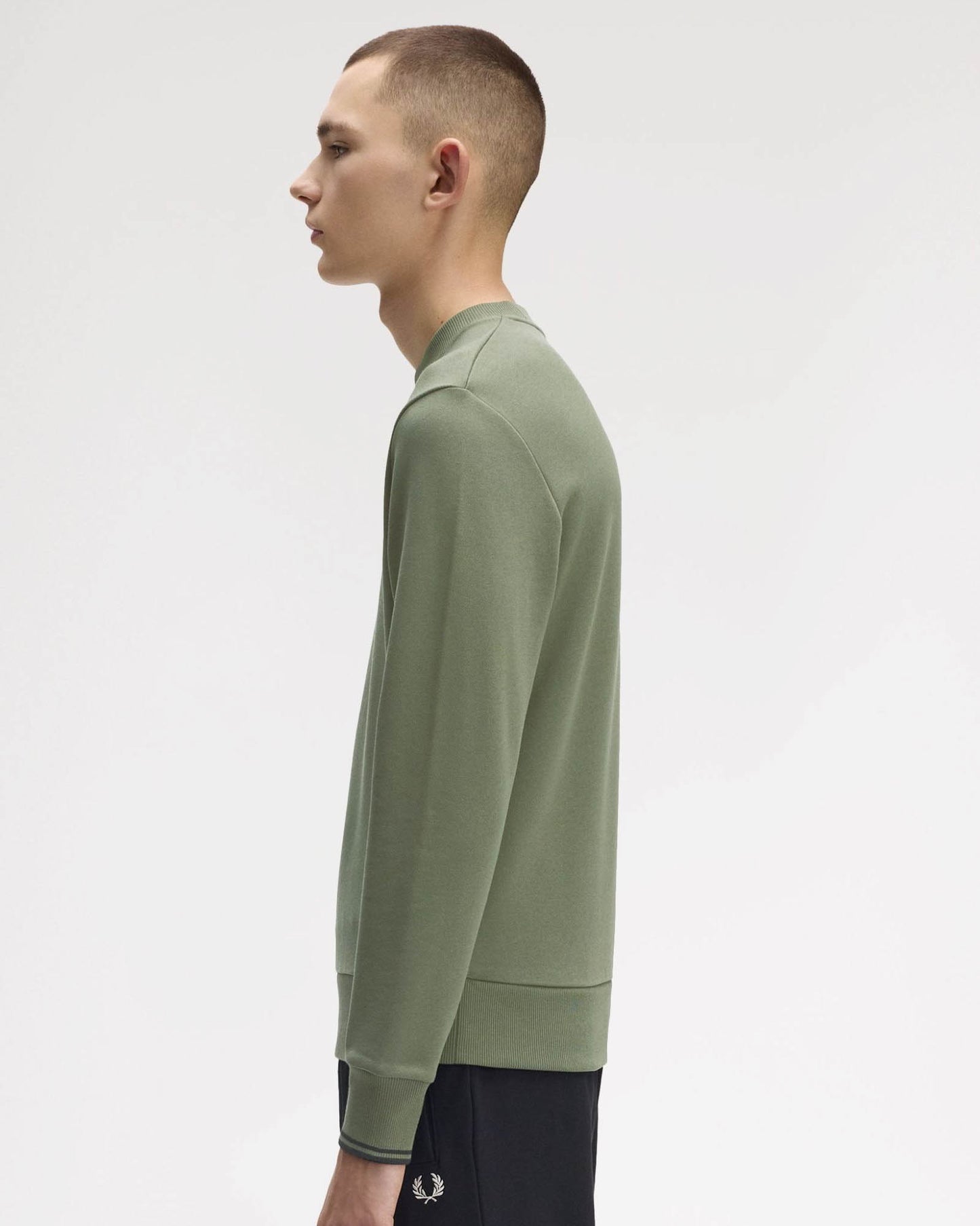 Fred Perry Mens Crew Neck Sweatshirt - Laurel Wreath Green/Black/Black Z50