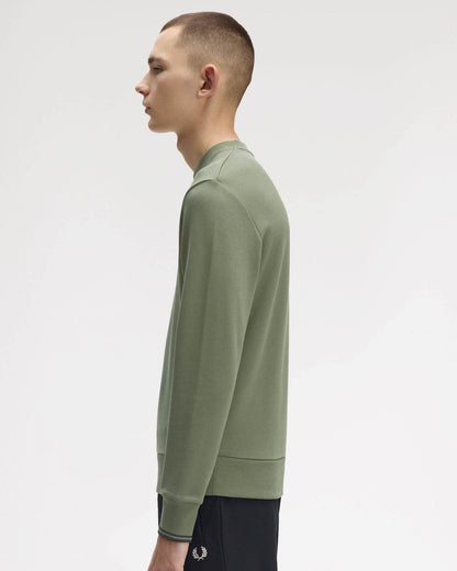 Fred Perry Mens Crew Neck Sweatshirt - Laurel Wreath Green/Black/Black Z50