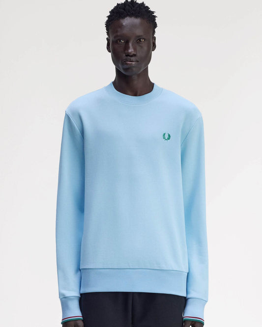Fred Perry Mens Crew Neck Sweatshirt - Track Blue/Burnt Red/ Sport Green Z55