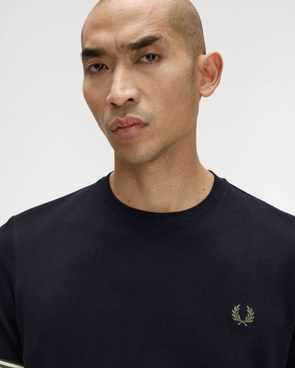 Fred Perry Mens Striped Cuff T-Shirt - Black 184