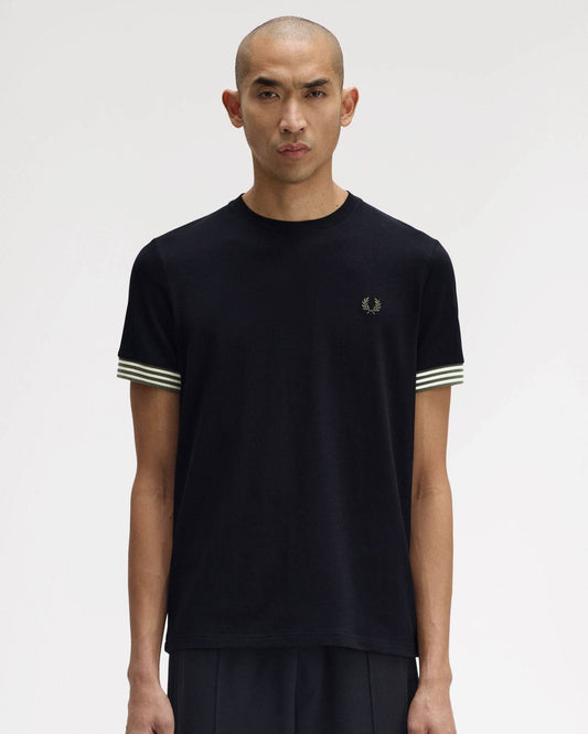 Fred Perry Mens Striped Cuff T-Shirt - Black 184