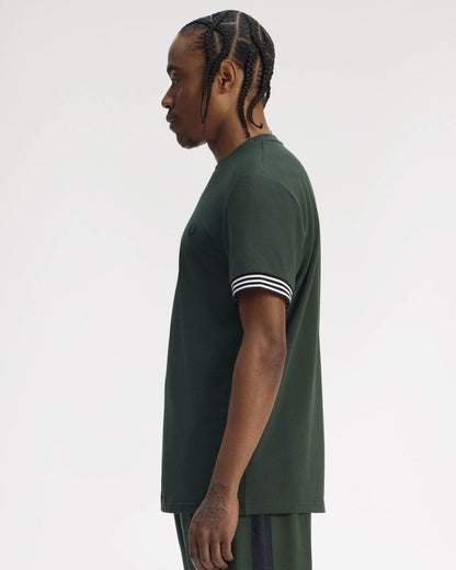 Fred Perry Mens Striped Cuff T-Shirt - Court Green X89