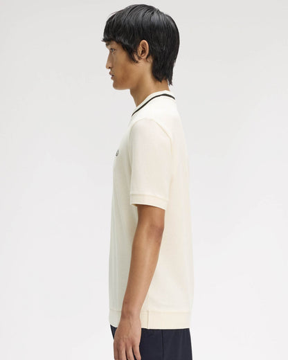 Fred Perry Mens Crew Neck Pique T-Shirt - Ecru 91B | CHO | Designer Mens T-Shirts
