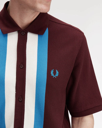 Fred Perry Mens Panelled Button Through Polo Shirt - Ox Blood/Ecru/Ecru 597