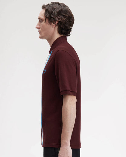 Fred Perry Mens Panelled Button Through Polo Shirt - Ox Blood/Ecru/Ecru 597