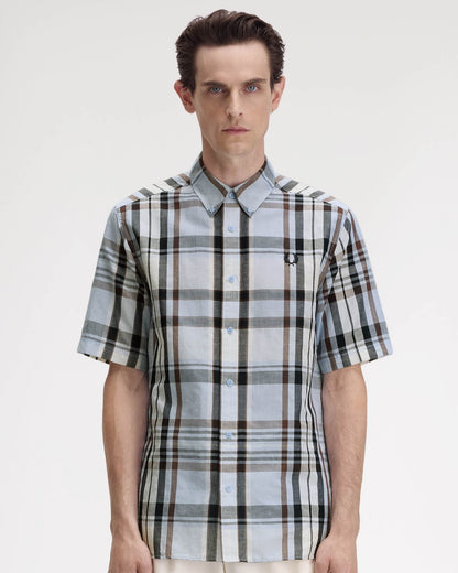 Fred Perry Mens Short Sleeve Madras Check Shirt Light Smoke 353