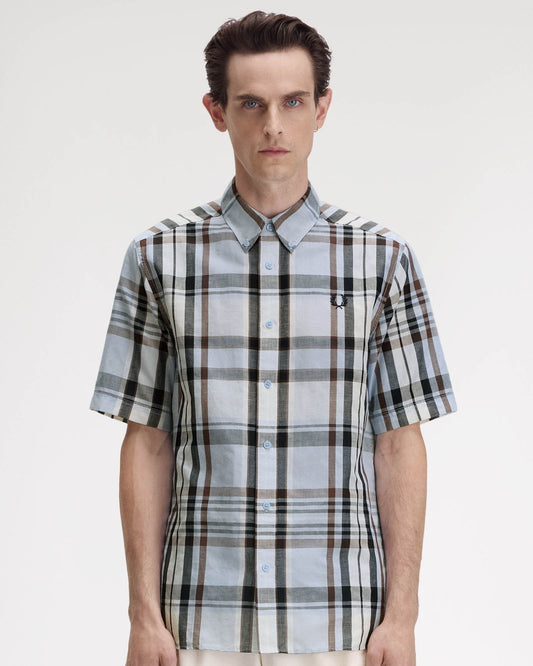 Fred Perry Mens Short Sleeve Madras Check Shirt Light Smoke 353