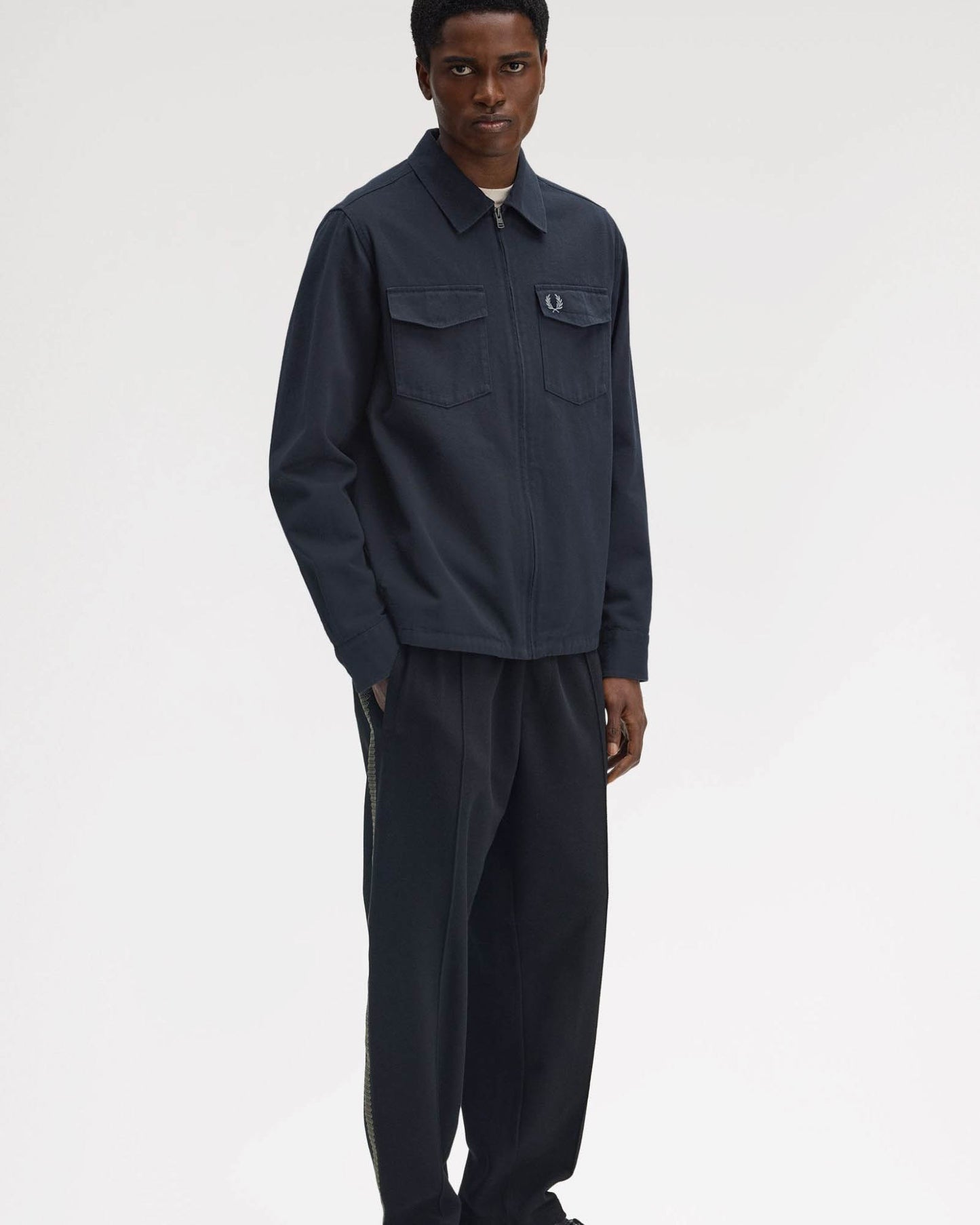 Fred Perry Mens Twill Zip Through Overshirt - Navy 608