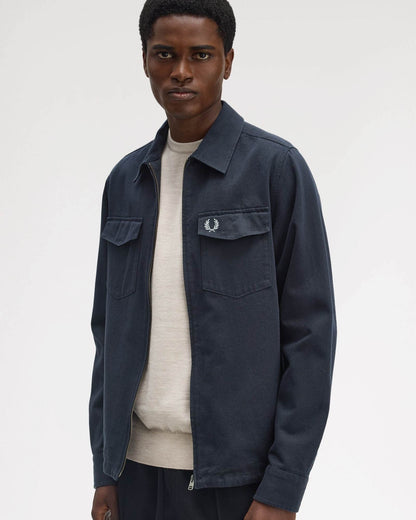 Fred Perry Mens Twill Zip Through Overshirt - Navy 608