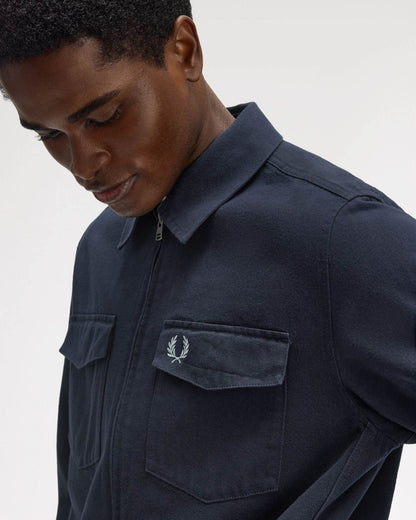 Fred Perry Mens Twill Zip Through Overshirt - Navy 608