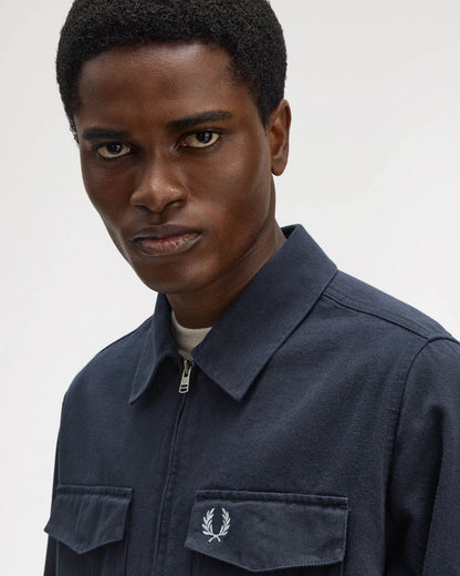 Fred Perry Mens Twill Zip Through Overshirt - Navy 608