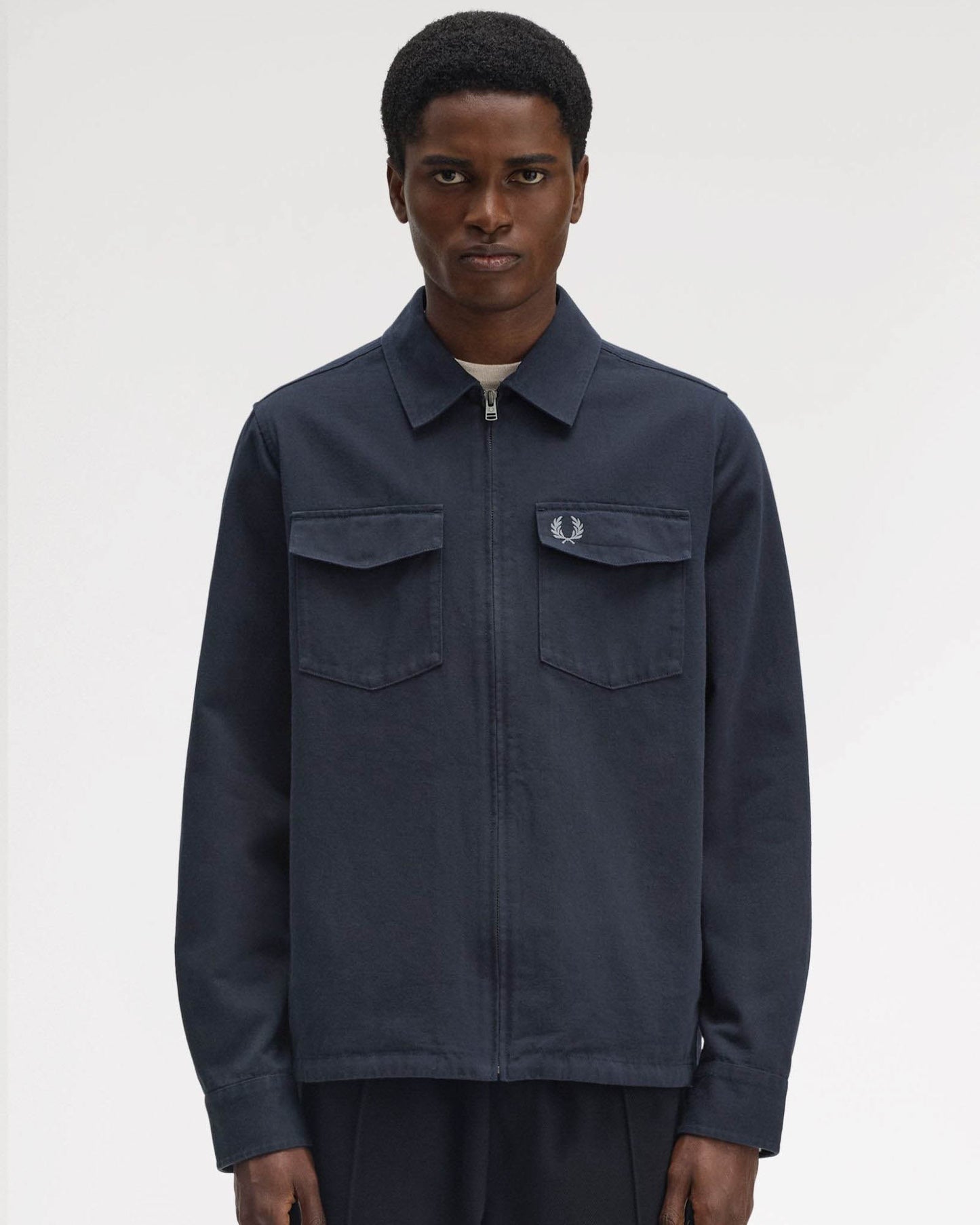Fred Perry Mens Twill Zip Through Overshirt - Navy 608