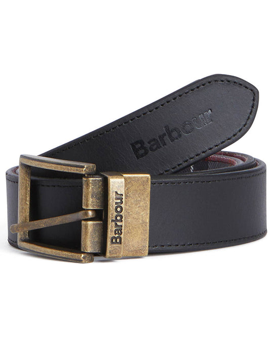 Barbour Reversible Tartan Mens Leather Belt - Black/Modern Tartan