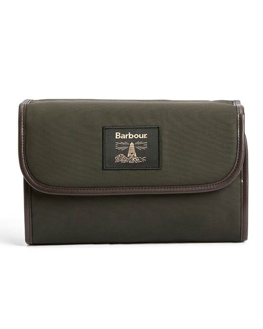 Barbour Wax Hanging Mens Washbag - Olive/Beacon