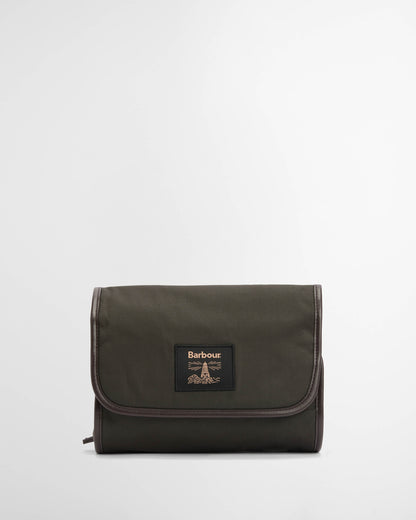 Barbour Wax Hanging Mens Washbag - Olive/Beacon | CHO | Designer Mens Toiletry Bags