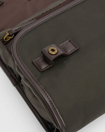 Barbour Wax Hanging Mens Washbag - Olive/Beacon | CHO | Designer Mens Toiletry Bags