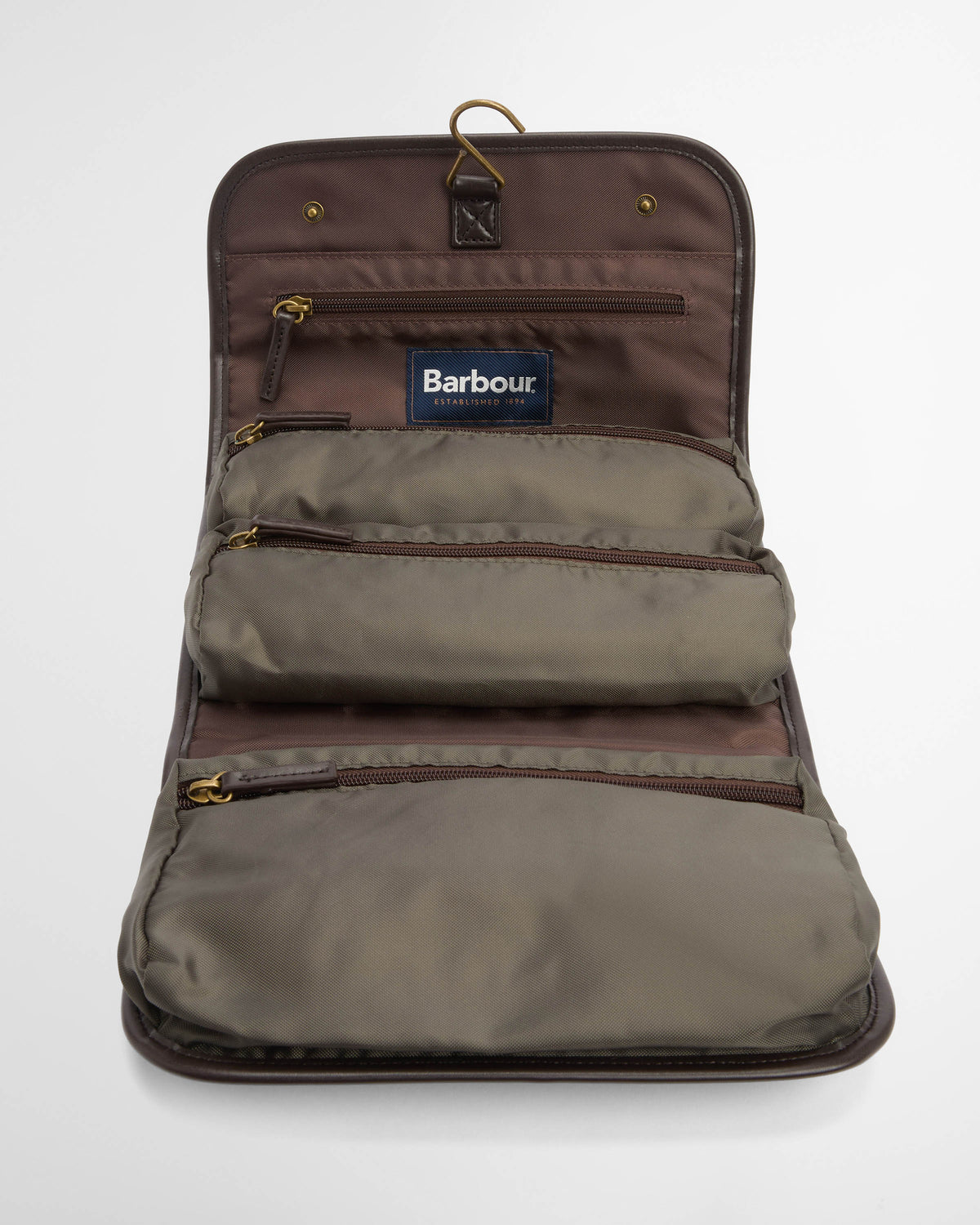Barbour Wax Hanging Mens Washbag - Olive/Beacon | CHO | Designer Mens Toiletry Bags