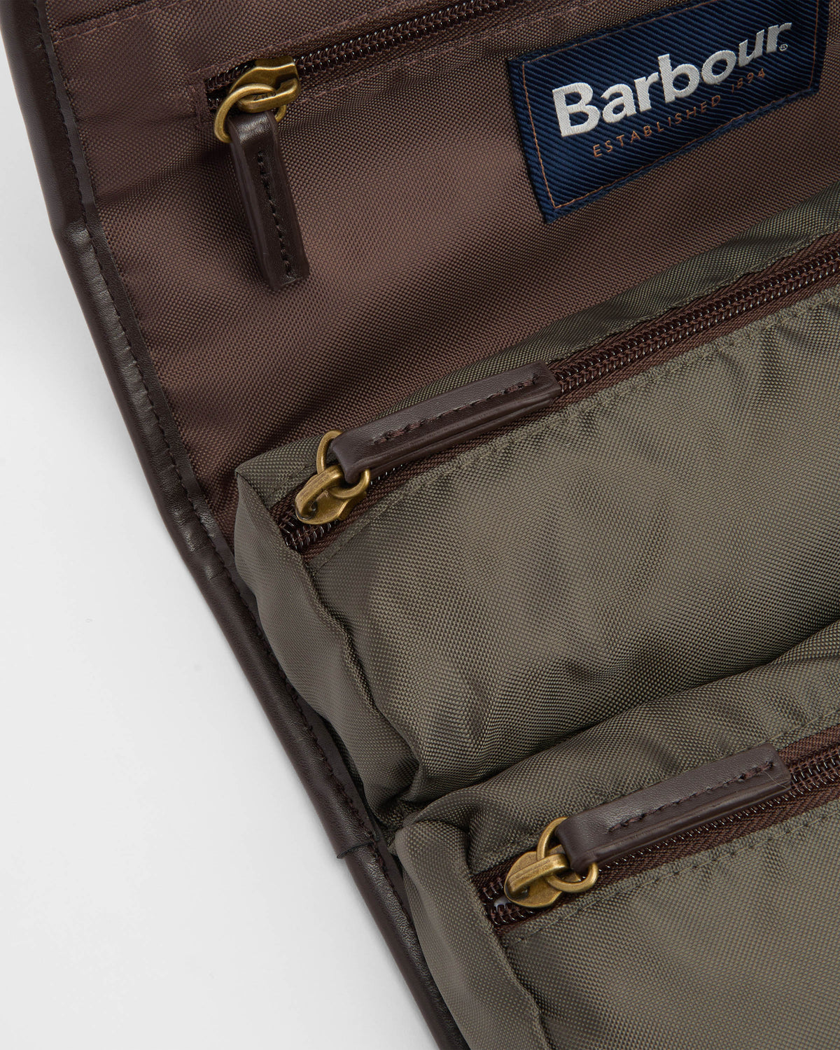 Barbour Wax Hanging Mens Washbag - Olive/Beacon | CHO | Designer Mens Toiletry Bags
