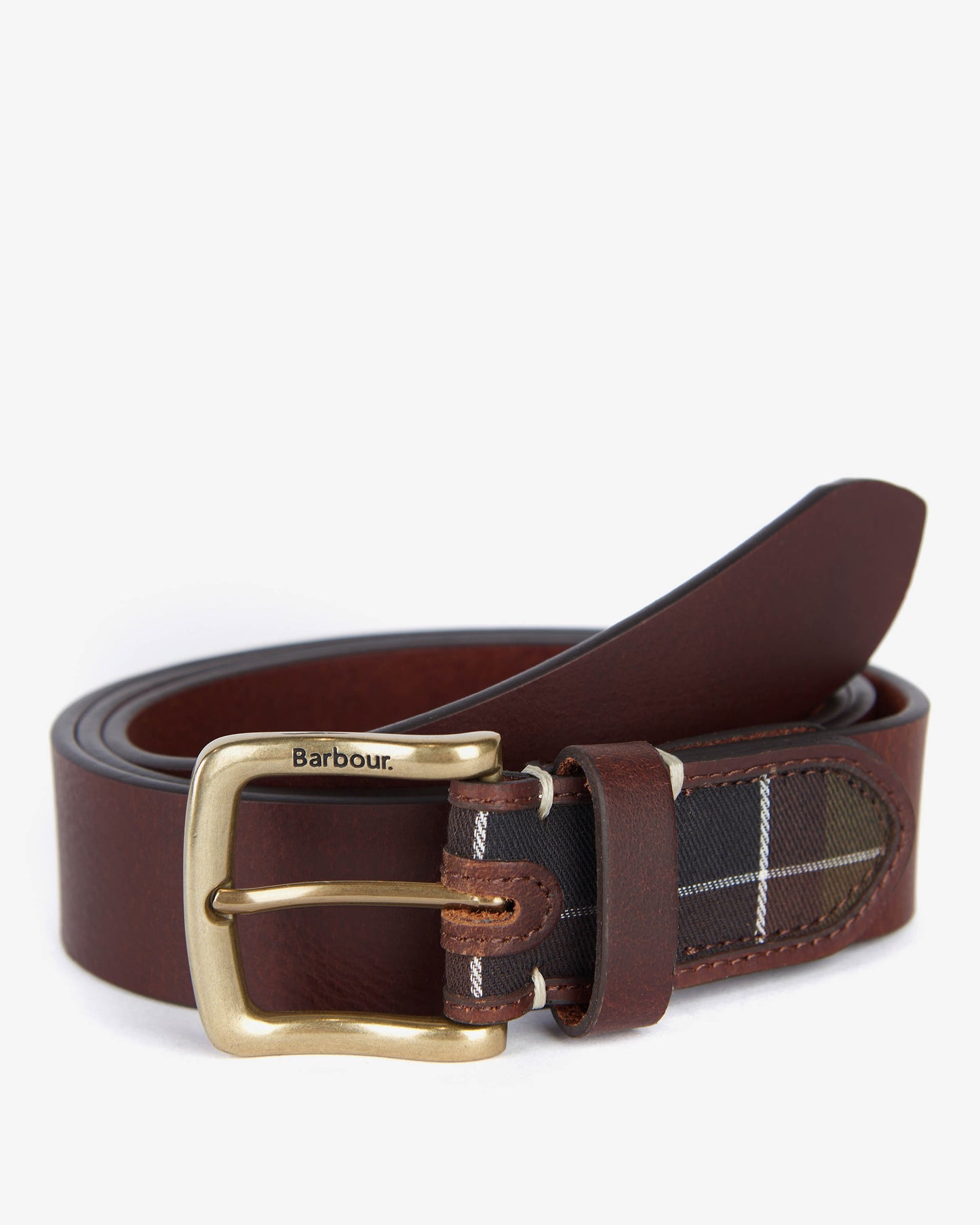Barbour Mens Tartan/Leather Belt - Brown