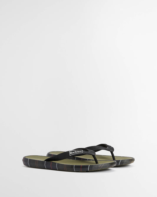 Barbour Oakdale Mens Flip Flops - Olive/Classic Tartan | CHO | Designer Mens Flip Flops