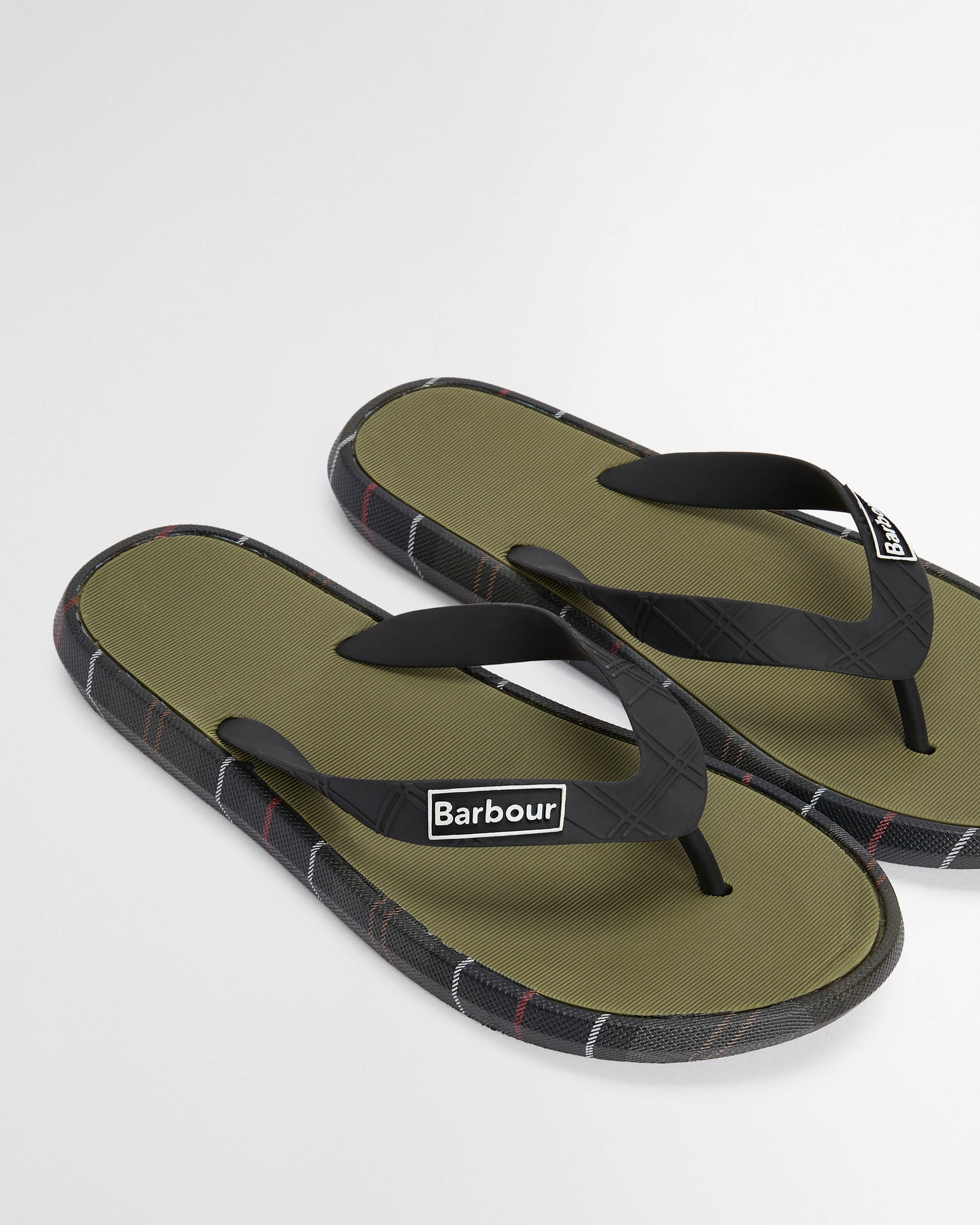 Barbour Oakdale Mens Flip Flops - Olive/Classic Tartan | CHO | Designer Mens Flip Flops