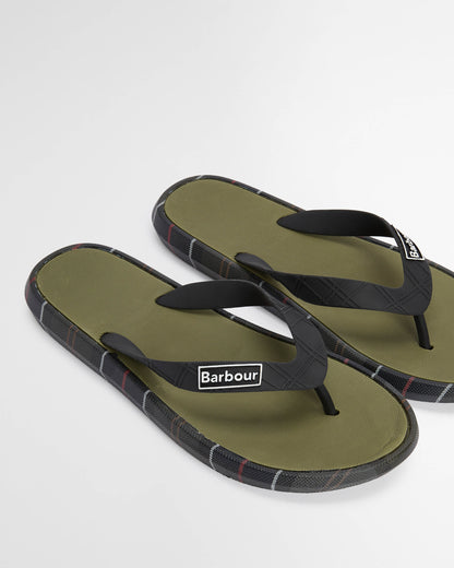 Barbour Oakdale Mens Flip Flops - Olive/Classic Tartan | CHO | Designer Mens Flip Flops