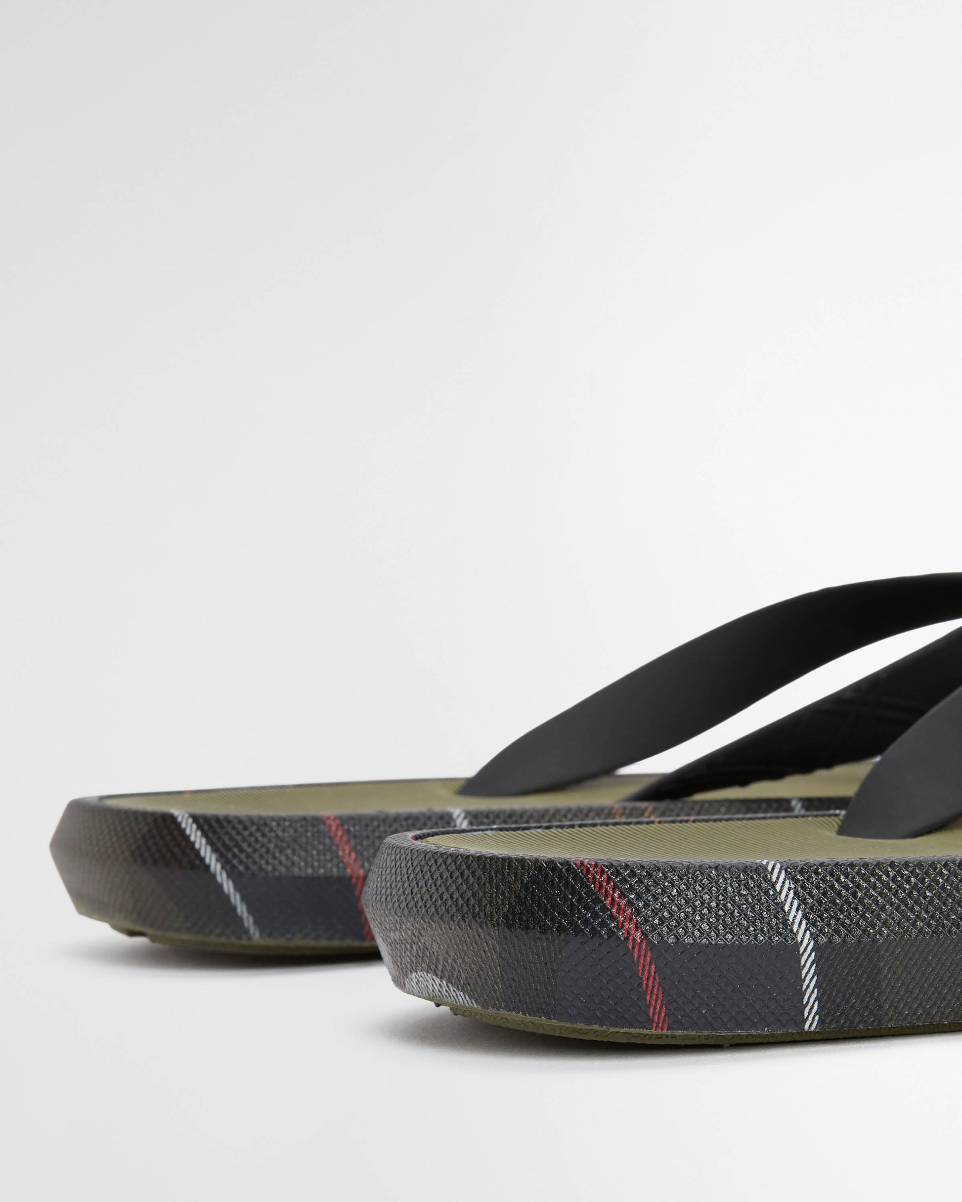 Barbour Oakdale Mens Flip Flops - Olive/Classic Tartan | CHO | Designer Mens Flip Flops