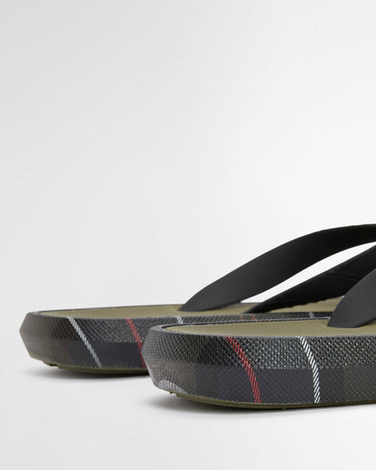 Barbour Oakdale Mens Flip Flops - Olive/Classic Tartan | CHO | Designer Mens Flip Flops
