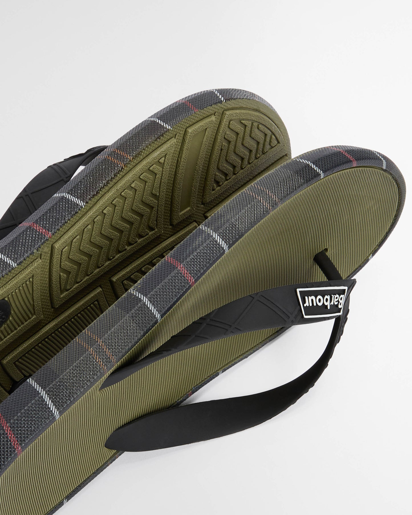 Barbour Oakdale Mens Flip Flops - Olive/Classic Tartan | CHO | Designer Mens Flip Flops