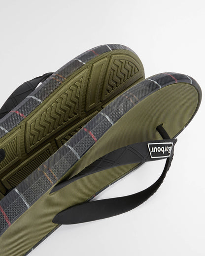 Barbour Oakdale Mens Flip Flops - Olive/Classic Tartan | CHO | Designer Mens Flip Flops