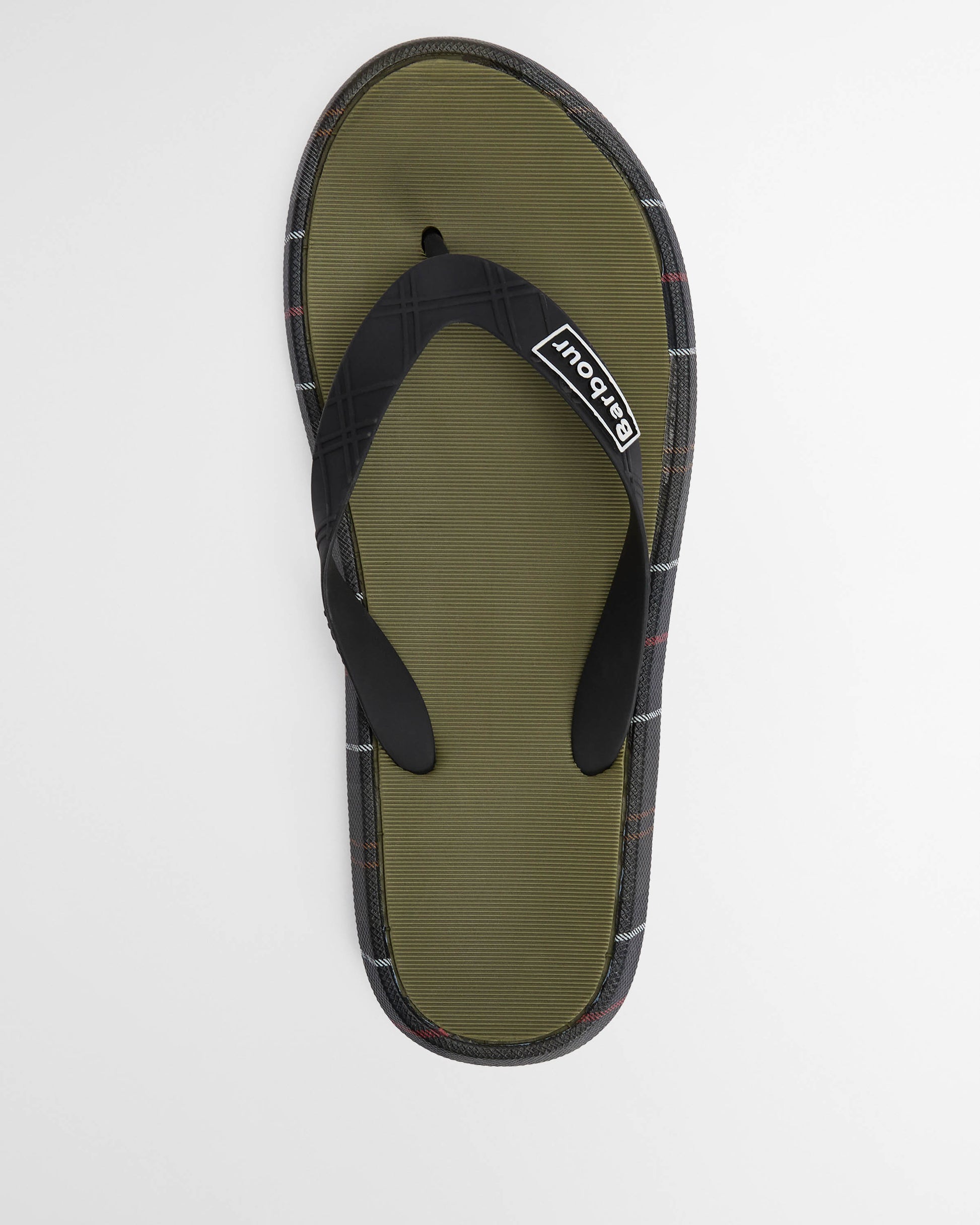Barbour Oakdale Mens Flip Flops - Olive/Classic Tartan | CHO | Designer Mens Flip Flops
